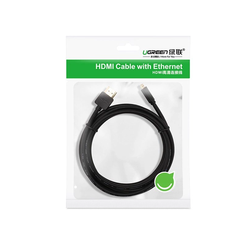 Ugreen kabelis HDMI – mikro HDMI kabelis 19 kontaktų 2.0v 4K 60Hz 30AWG 1.5m juodas (30102)