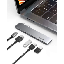 Ugreen daugiafunkcis HUB 2x USB Type C į USB Type C PD (Thunderbolt 3, 100W, 4K @ 60 Hz, 10 Gbps) / HDMI 4K @ 30 Hz / 3x