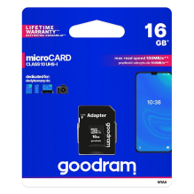 Goodram Microcard 16 GB micro SD HC UHS-I 10 klasės atminties kortelė, SD adapteris (M1AA-0160R12)