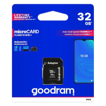 Goodram Microcard 32 GB micro SD HC UHS-I 10 klasės atminties kortelė, SD adapteris (M1AA-0320R12)