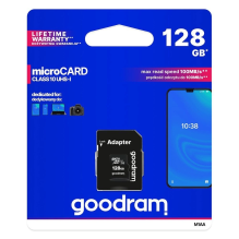 Goodram Microcard 128 GB micro SD XC UHS-I 10 klasės atminties kortelė, SD adapteris (M1AA-01280R12)