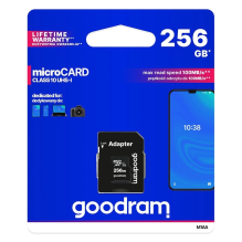 Goodram Microcard 256 GB micro SD XC UHS-I 10 klasės atminties kortelė, SD adapteris (M1AA-2560R12)