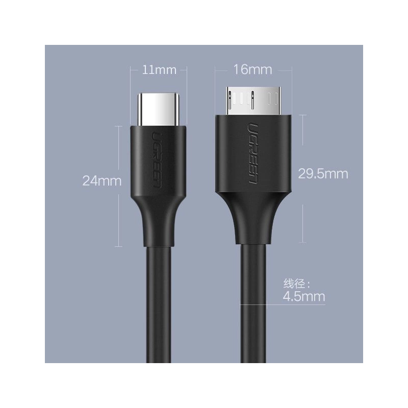 Ugreen kabelis USB Type C – micro USB Type B SuperSpeed ​​3.0 1m juodas (US312 20103)