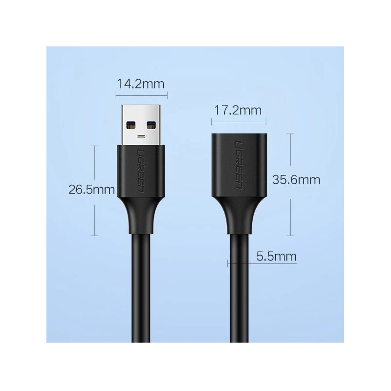 Ugreen kabelio laido prailginimo adapteris USB 3.0 (moteris) - USB 3.0 (vyriškas) 2 m juodas (US129 10373)