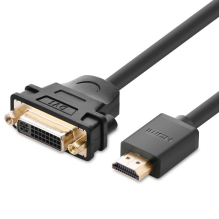 Ugreen kabelio adapterio adapteris DVI 24 + 5 kontaktų (moteris) - HDMI (vyriškas) 22 cm juodas (20136)