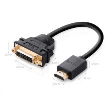 Ugreen kabelio adapterio adapteris DVI 24 + 5 kontaktų (moteris) - HDMI (vyriškas) 22 cm juodas (20136)