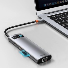 Baseus Metal Gleam 8in1 USB-C – USB-C PD 100W HUB 1x HDMI 4K 30Hz 1x SD ir microSD kortelių skaitytuvas 3x USB-A 3.2 1xR