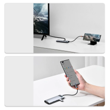 Baseus Metal Gleam 8in1 USB-C – USB-C PD 100W HUB 1x HDMI 4K 30Hz 1x SD ir microSD kortelių skaitytuvas 3x USB-A 3.2 1xR