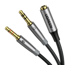 Ugreen AUX splitter cable 3.5 mm mini jack (female) - 2x 3.5 mm mini jack (male - microphone and headphones) silver (AV1