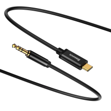 Baseus stereo garso laidas AUX 3,5 mm mini lizdas - USB Type C planšetiniam telefonui 120cm juodas (CAM01-01)