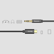 Baseus stereo audio cable AUX 3.5 mm mini jack - USB Type C for tablet phone 120cm black (CAM01-01)