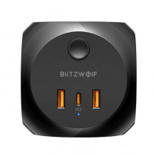 Maitinimo įkroviklis Blitzwolf su 3 kintamosios srovės lizdais, BW-PC1, 2x USB, 1x USB-C (juodas)