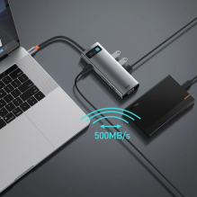 „Baseus Metal Gleam 9in1“ daugiafunkcis USB Type C HUB – 3x USB 3.2 Gen 1 5Gbps / USB Type C PD 100W / VGA Full HD 60Hz 