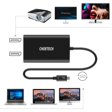 „Choetech“ kištuko adapteris C tipo USB „Thunderbolt 3“ (40 Gbps) – 2 x DisplayPort 4K 60 Hz juodas (HUB-D03)