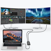 „Choetech“ kištuko adapteris C tipo USB „Thunderbolt 3“ (40 Gbps) – 2 x DisplayPort 4K 60 Hz juodas (HUB-D03)