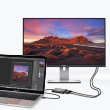 „Choetech“ kištuko adapteris C tipo USB „Thunderbolt 3“ (40 Gbps) – 2 x DisplayPort 4K 60 Hz juodas (HUB-D03)