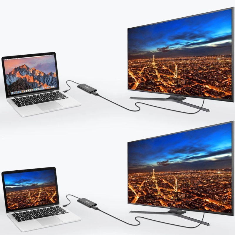 „Choetech“ kištuko adapteris C tipo USB „Thunderbolt 3“ (40 Gbps) – 2 x DisplayPort 4K 60 Hz juodas (HUB-D03)