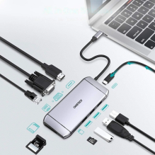 Choetech 9in1 daugiafunkcis USB Type C HUB – 3x USB 3.2 Gen 1 / SD ir TF atminties kortelių skaitytuvas / HDMI 4K 30Hz /