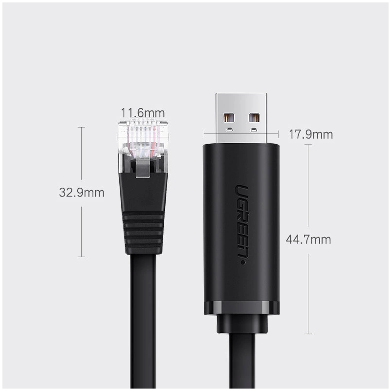 „Ugreen“ konsolės kabelis USB – Ethernet RJ45 1,5 m juodas (CM204)