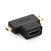 Ugreen adapteris A tipo HDMI (moteris) į mini HDMI (vyriškas) / mikro HDMI (vyriškas) juodas (20144 m.)