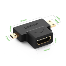 Ugreen adapteris A tipo HDMI (moteris) į mini HDMI (vyriškas) / mikro HDMI (vyriškas) juodas (20144 m.)