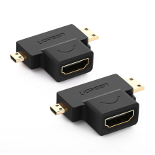 Ugreen adapteris A tipo HDMI (moteris) į mini HDMI (vyriškas) / mikro HDMI (vyriškas) juodas (20144 m.)