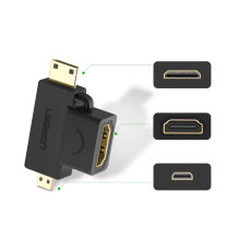 Ugreen adapteris A tipo HDMI (moteris) į mini HDMI (vyriškas) / mikro HDMI (vyriškas) juodas (20144 m.)