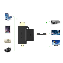 Ugreen adapteris A tipo HDMI (moteris) į mini HDMI (vyriškas) / mikro HDMI (vyriškas) juodas (20144 m.)