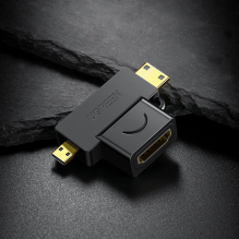 Ugreen adapteris A tipo HDMI (moteris) į mini HDMI (vyriškas) / mikro HDMI (vyriškas) juodas (20144 m.)