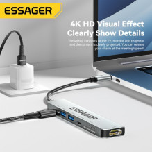 Adapteris Essager &quot;7 in 1&quot; pilkas (Input: Type-C)