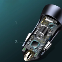 Automobilinis įkroviklis Baseus &quot;Golden Contactor&quot; pilkas 40W (1xPD / 1xQC3.0) + &quot;Type-C / Lightning&quot