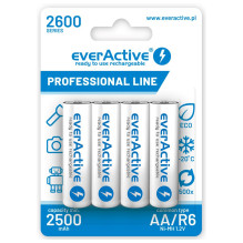 Įkraunamos Baterijos - everActive Ni-MH R6 AA 2600 mAh Profesionali Linija 4 Vnt.