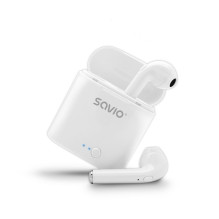 Savio TWS-01 belaidės Bluetooth ausinės, baltos