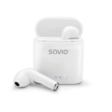 Savio TWS-01 belaidės Bluetooth ausinės, baltos