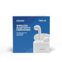 Savio TWS-01 belaidės Bluetooth ausinės, baltos