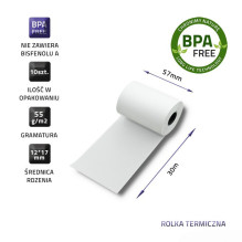 Qoltec 51895 Thermal roll 57 x 30 , 55g / m2 , 10 pcs. , BPA free