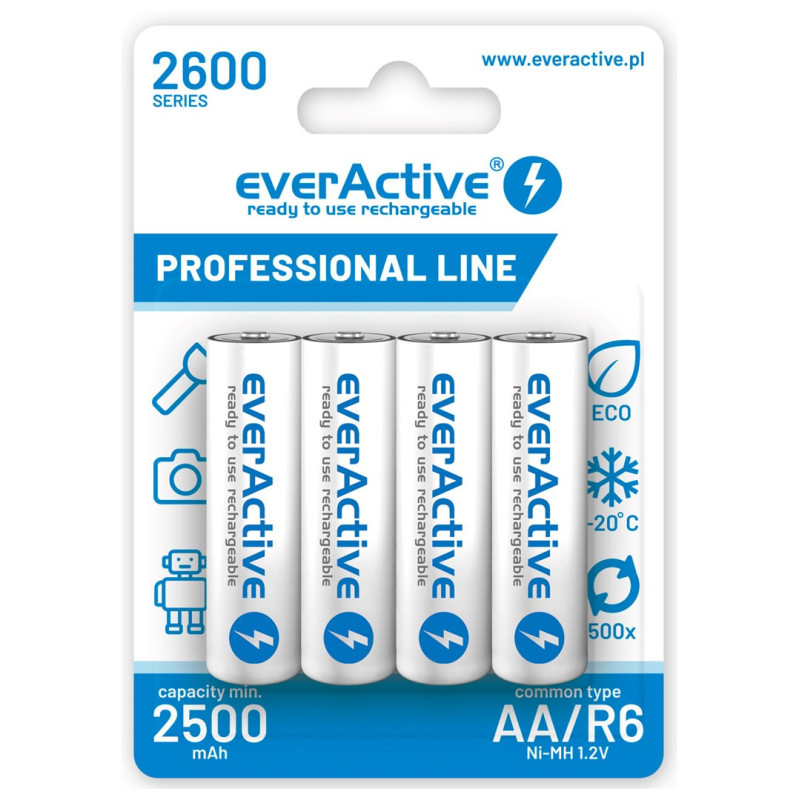 Įkraunamos baterijos everActive Ni-MH R6 AA 2600 mAh Professional Line