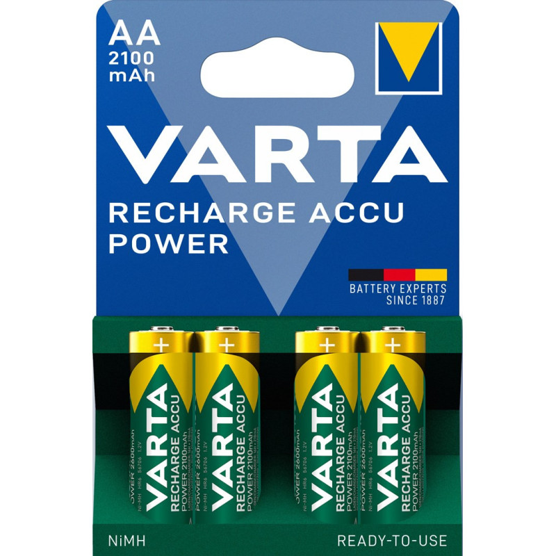 VARTA HR6 AA Recharge Accu Power 2100 mAh 56706 Įkraunamos baterijos 4 vnt. Žalia, Geltona