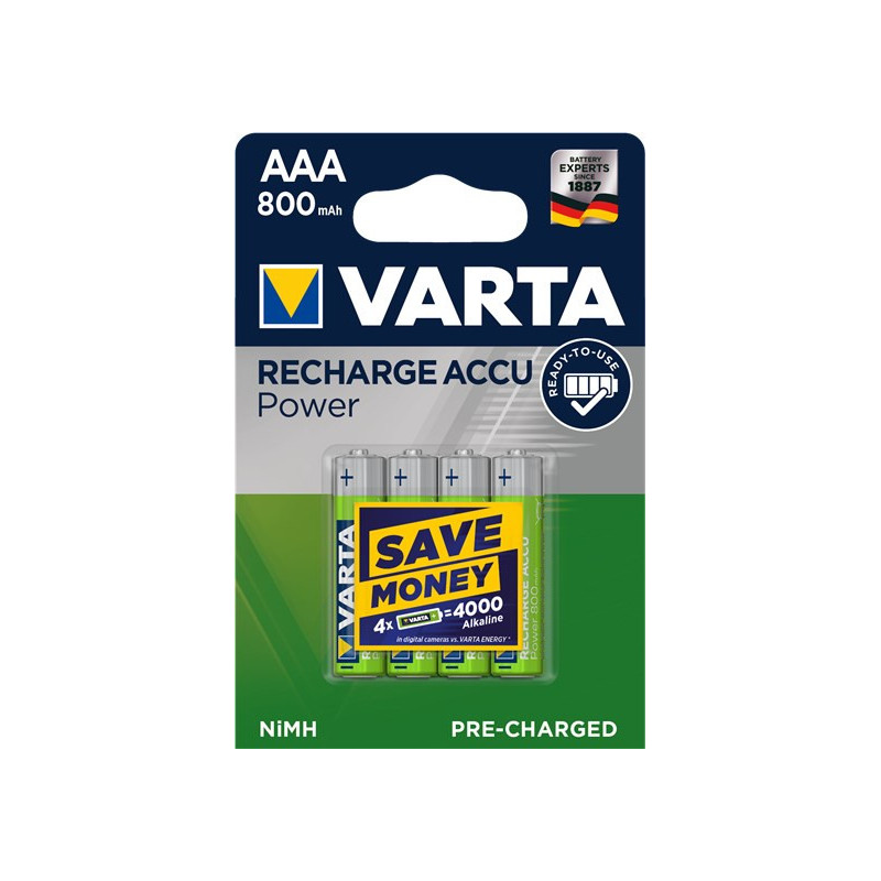 VARTA HR03 AAA Recharge Accu Power 800 mAh 56703 Įkraunamos baterijos 4 vnt. Žalias