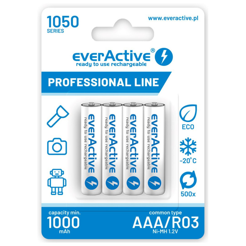 Įkraunamos baterijos everActive Ni-MH R03 AAA 1050 mAh Professional Line