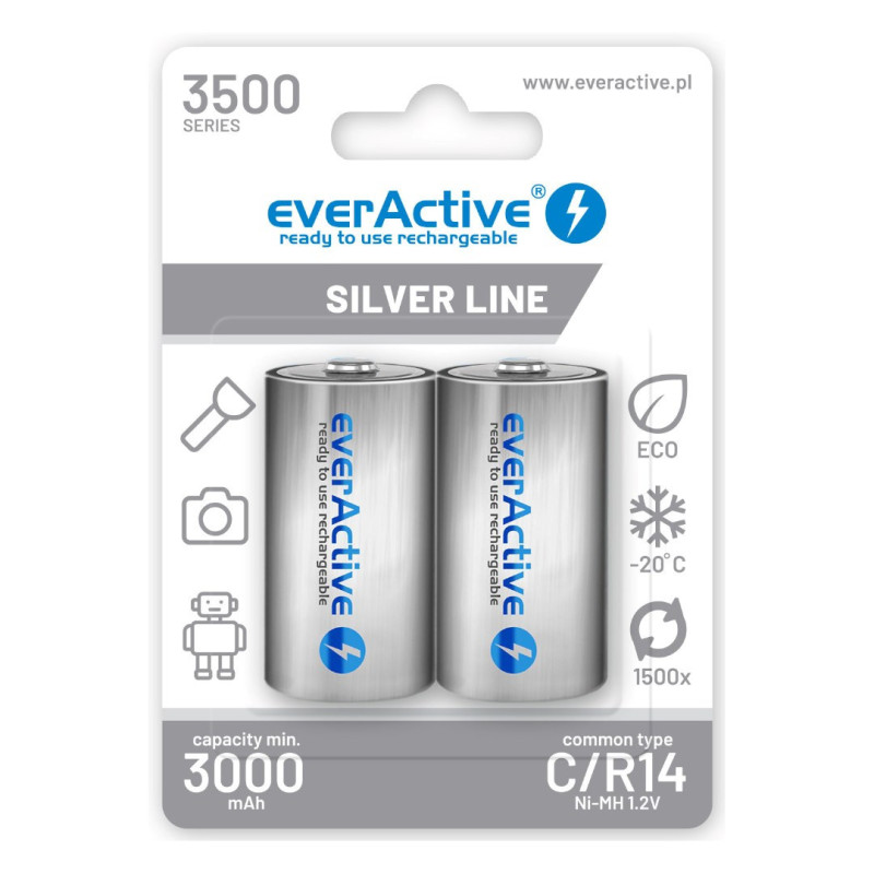 Įkraunamos baterijos everActive R14 / C Ni-MH 3500 mAh, paruoštos naudoti