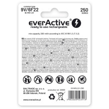 Įkraunamos baterijos everActive Ni-MH 6F22 9V 250 mAh Silver Line