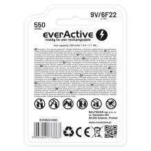 Įkraunama baterija everActive 6F22 / 9V Li-ion 550 mAh su USB C TYPE