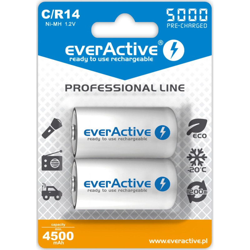 Įkraunamos baterijos everActive Ni-MH R14 C 5000 mAh Professional Line