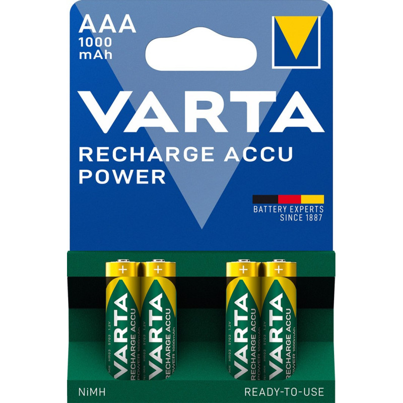 VARTA HR03 AAA Recharge Accu Power 1000 mAh 05703 Įkraunamos baterijos 4 vnt. Žalia, Geltona