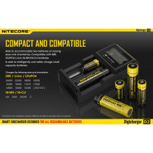 NITECORE 2 Bay 0.5A NiMH/ NiCd, Li-ion, IMR, LiFePo4 Inteligent USB Battery Charger D2