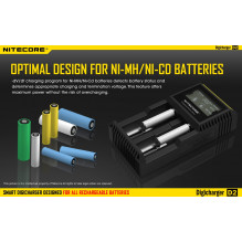 NITECORE 2 Bay 0.5A NiMH/ NiCd, Li-ion, IMR, LiFePo4 Inteligent USB Battery Charger D2