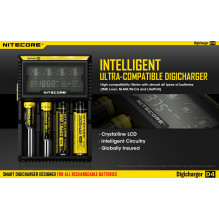 NITECORE 4 Bay 0.5A NiMH/ NiCd, Li-ion, IMR, LiFePo4 Inteligent USB Battery Charger D4