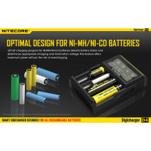 NITECORE 4 Bay 0.5A NiMH/ NiCd, Li-ion, IMR, LiFePo4 Inteligent USB Battery Charger D4