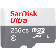 SanDisk Ultra microSDXC 256GB 100MB/ s, 10 klasė UHS-I, EAN: 619659196516